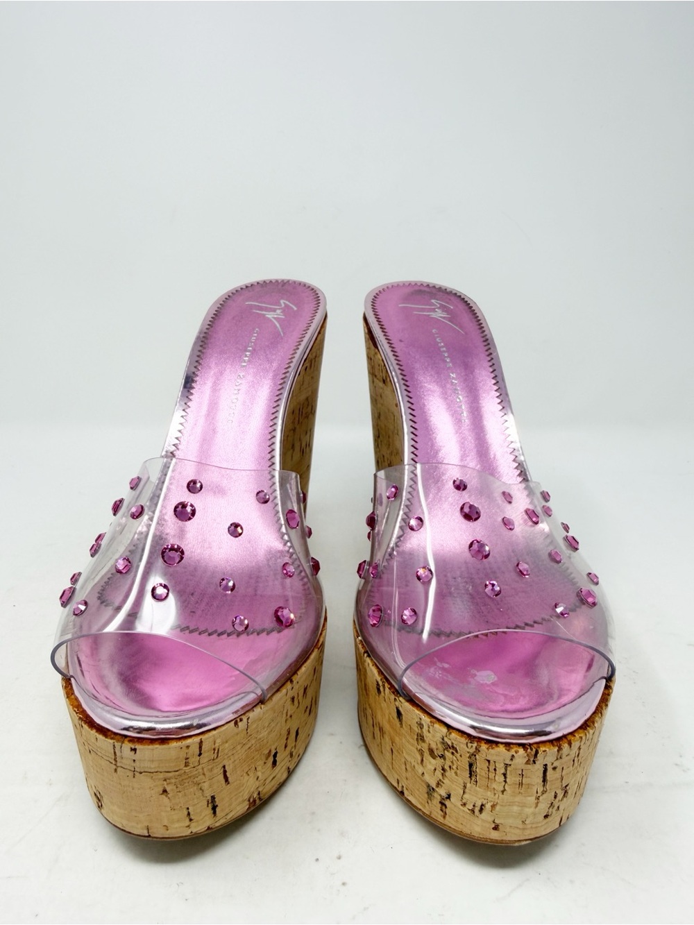 Giuseppe Zanotti Pink Rhinestone Cork Wedge Slide Sandals Womens Size EU 39 - Picture 4 of 12
